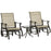 Set of 3 Gliding Chair & Tea Table Set, Outdoor Rocker Set with 2 Armchairs, Tempered Glass Tabletop, Khaki