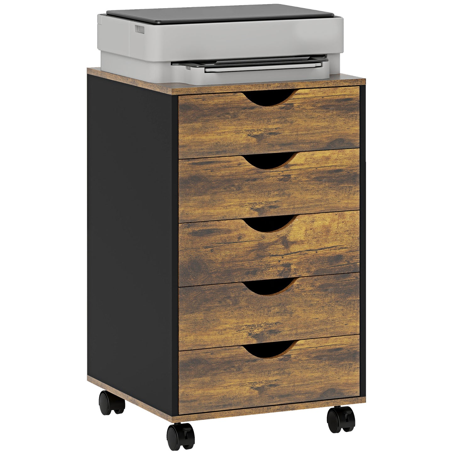Filing Cabinet with 5 Drawers, Under Desk Drawer, Rustic Brown