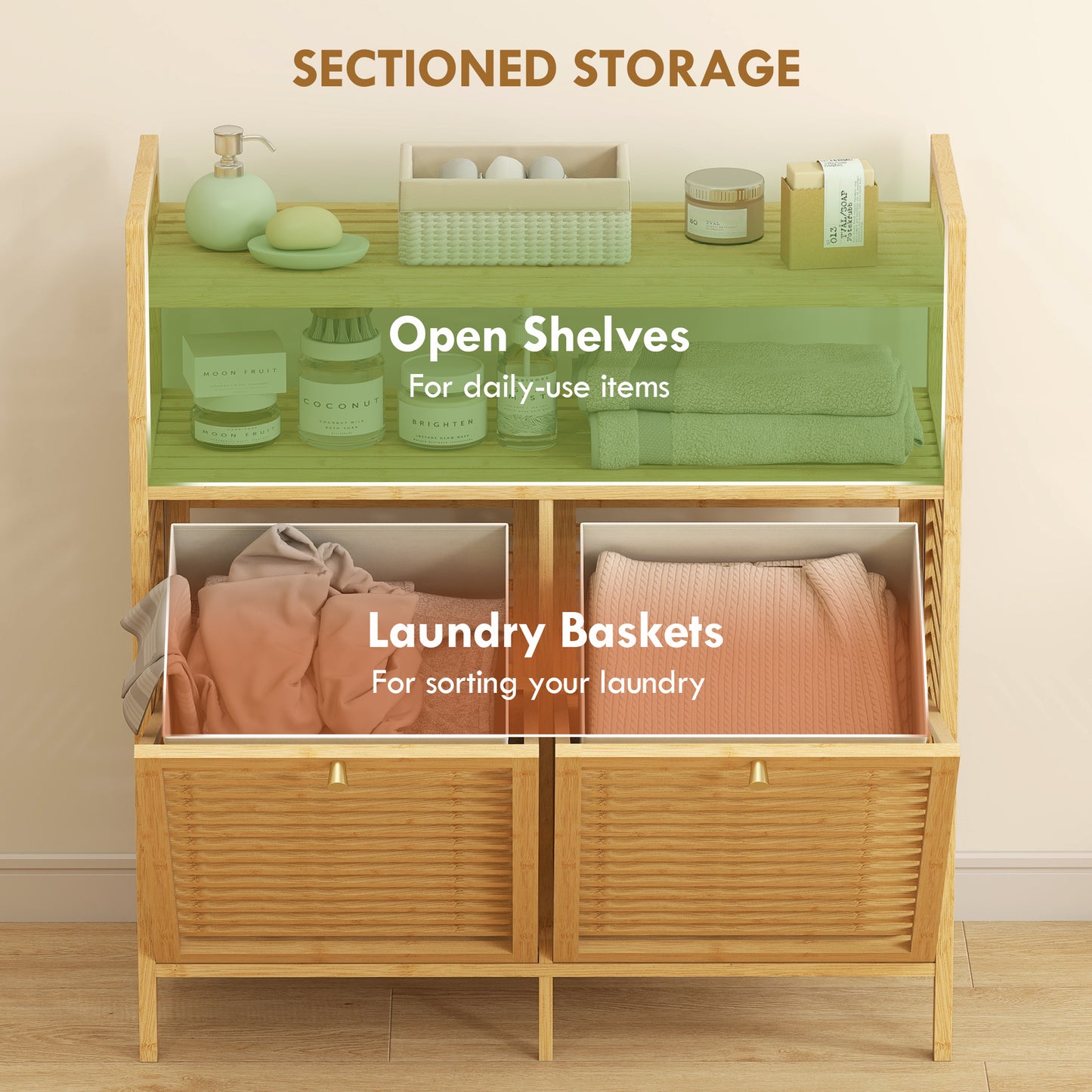Double Tilt Out Laundry Cabinet Bamboo Laundry Hamper Cabinet