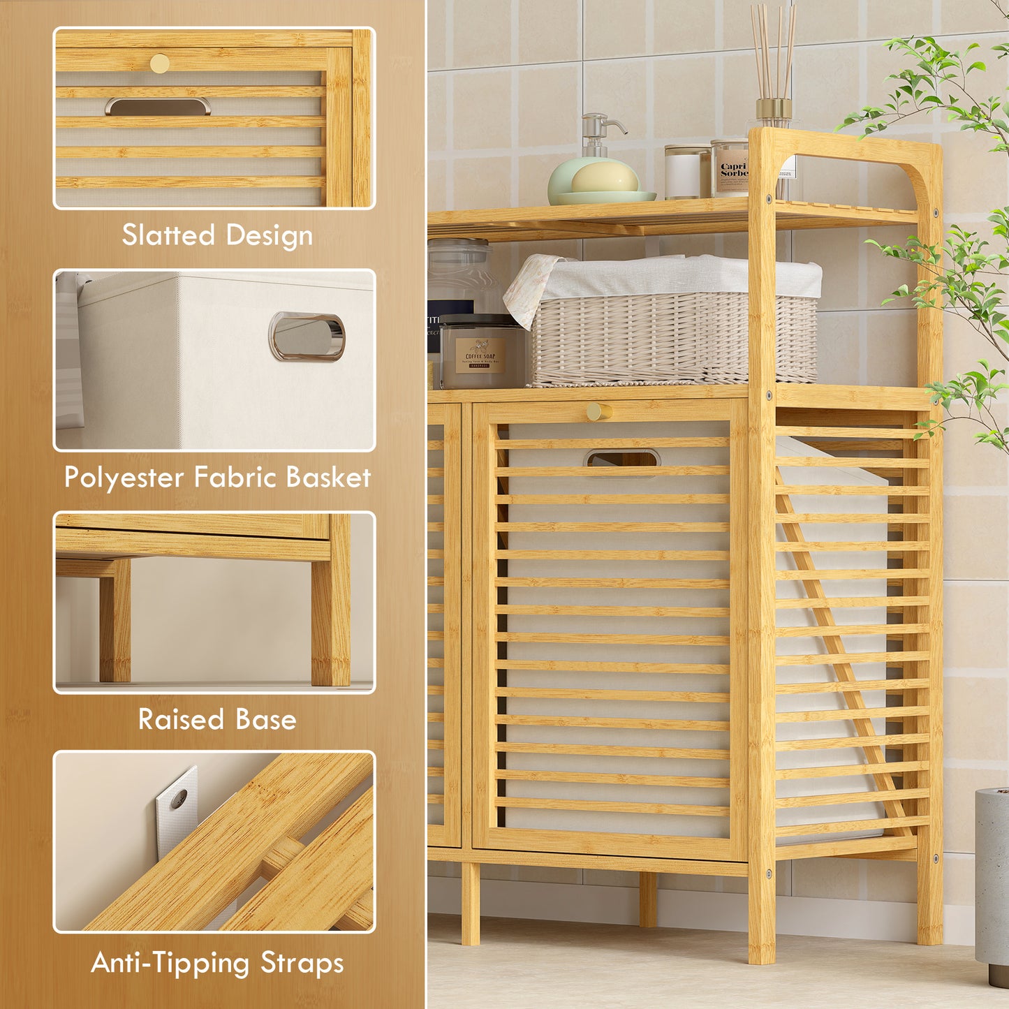 Double Tilt Out Laundry Cabinet Bamboo Laundry Hamper Cabinet