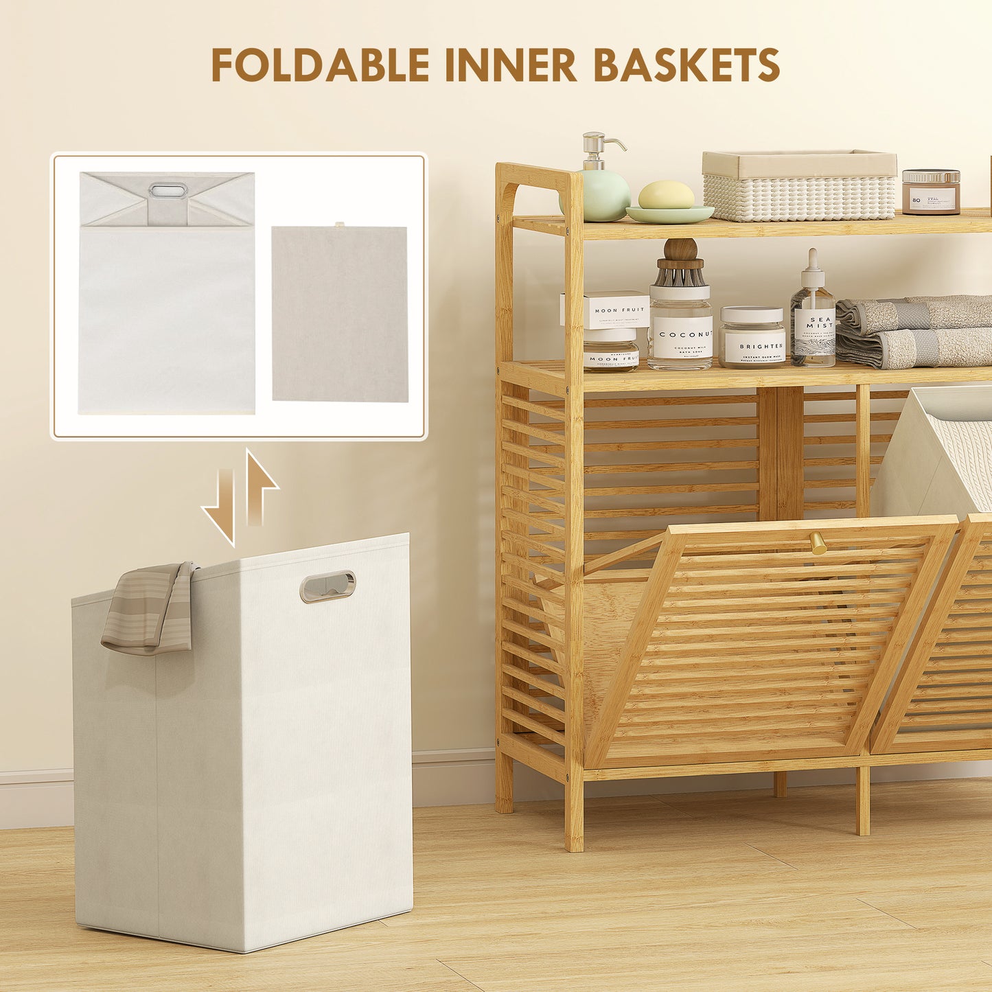 Double Tilt Out Laundry Cabinet Bamboo Laundry Hamper Cabinet