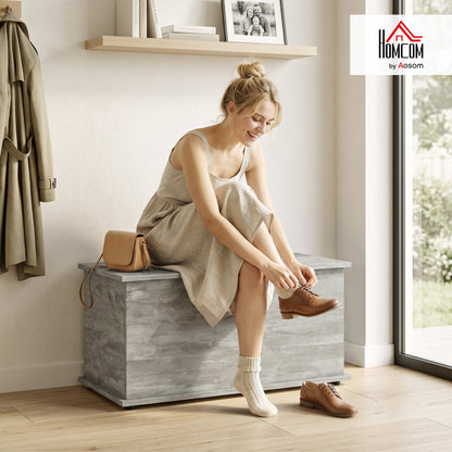 Storage Chest with Safety Hinged Lid, 102L Storage Box, Grey