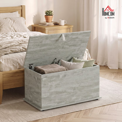 Storage Chest with Safety Hinged Lid, 102L Storage Box, Grey