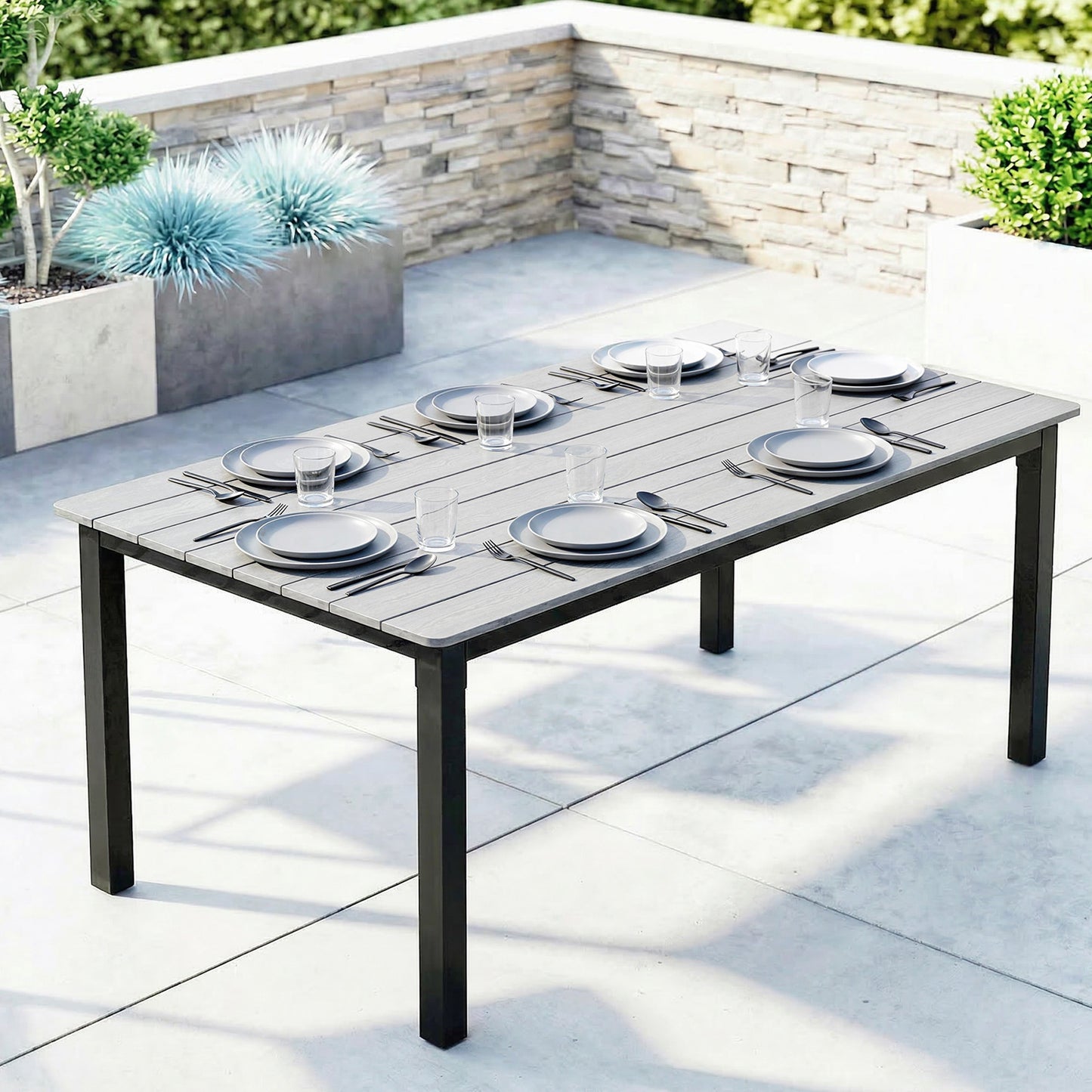 180 x 86 cm Garden Dining Table for 6-8 Person, Grey