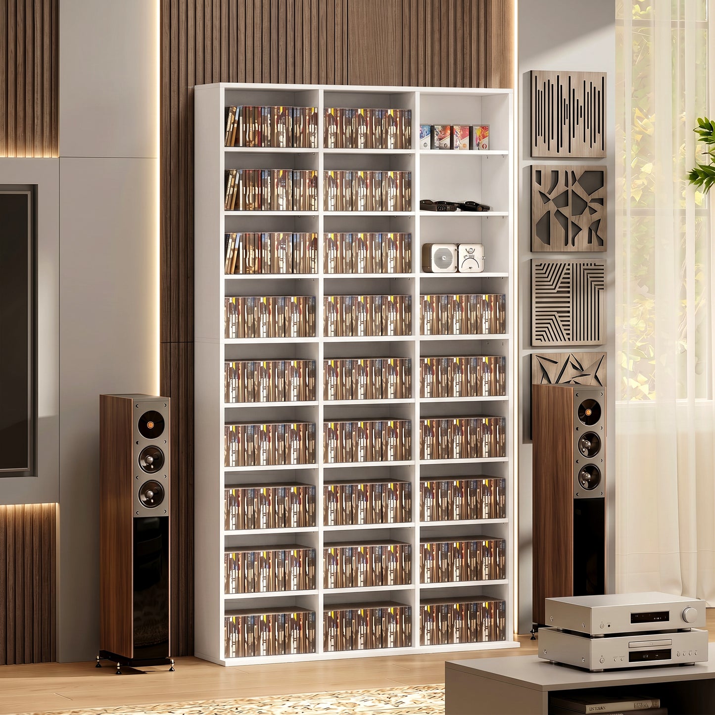 835 CD/500 DVD Storage Unit, Blu-ray Media Storage Shelf, White