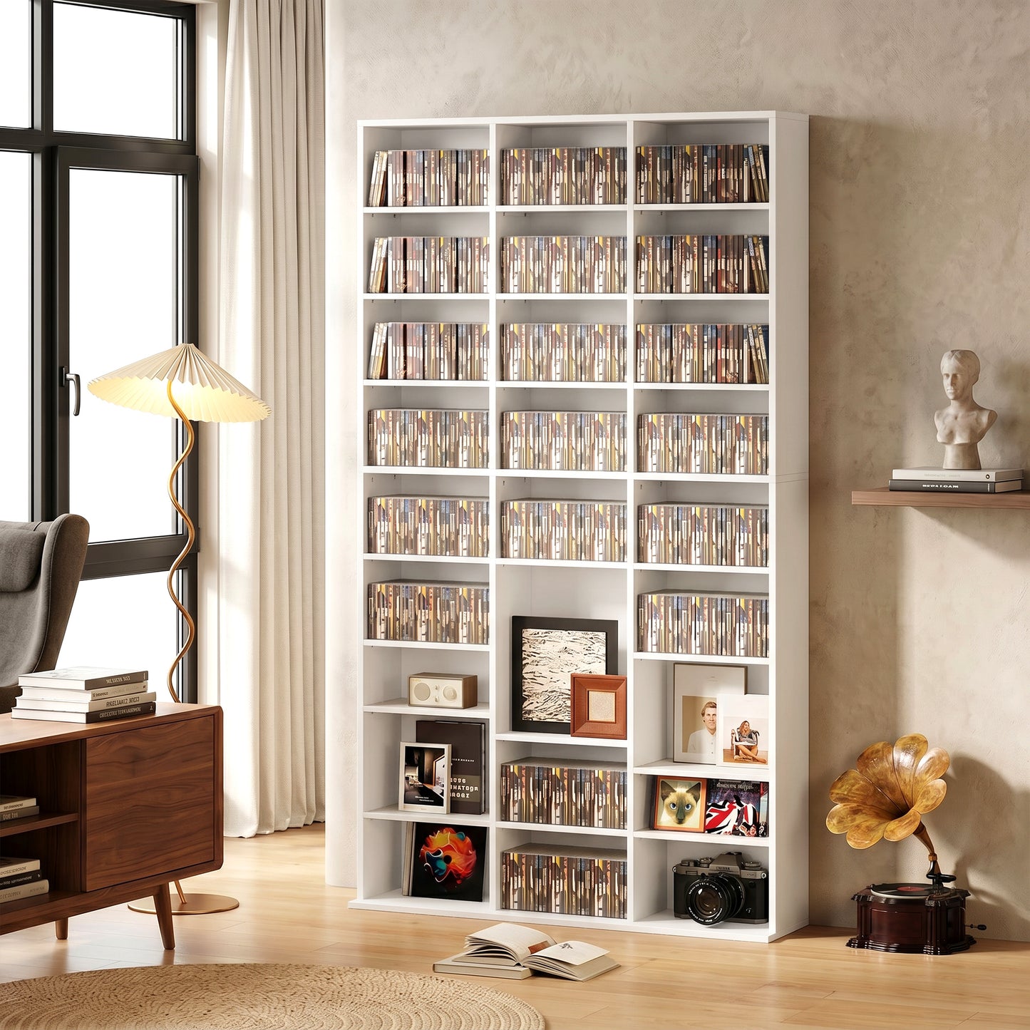 835 CD/500 DVD Storage Unit, Blu-ray Media Storage Shelf, White