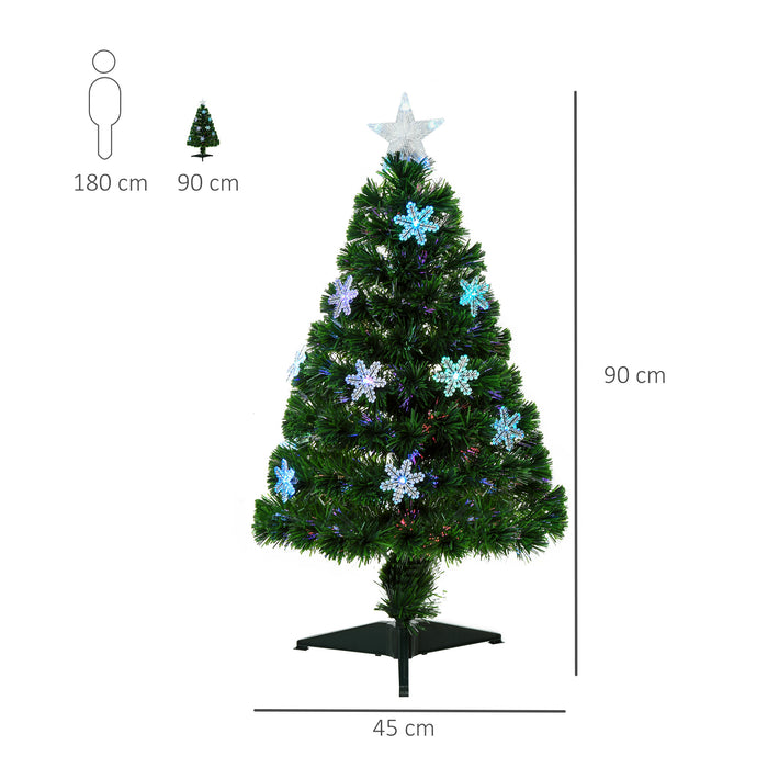 3FT Green Fiber Optic Full Lights Christmas Tree Multi LED Stars