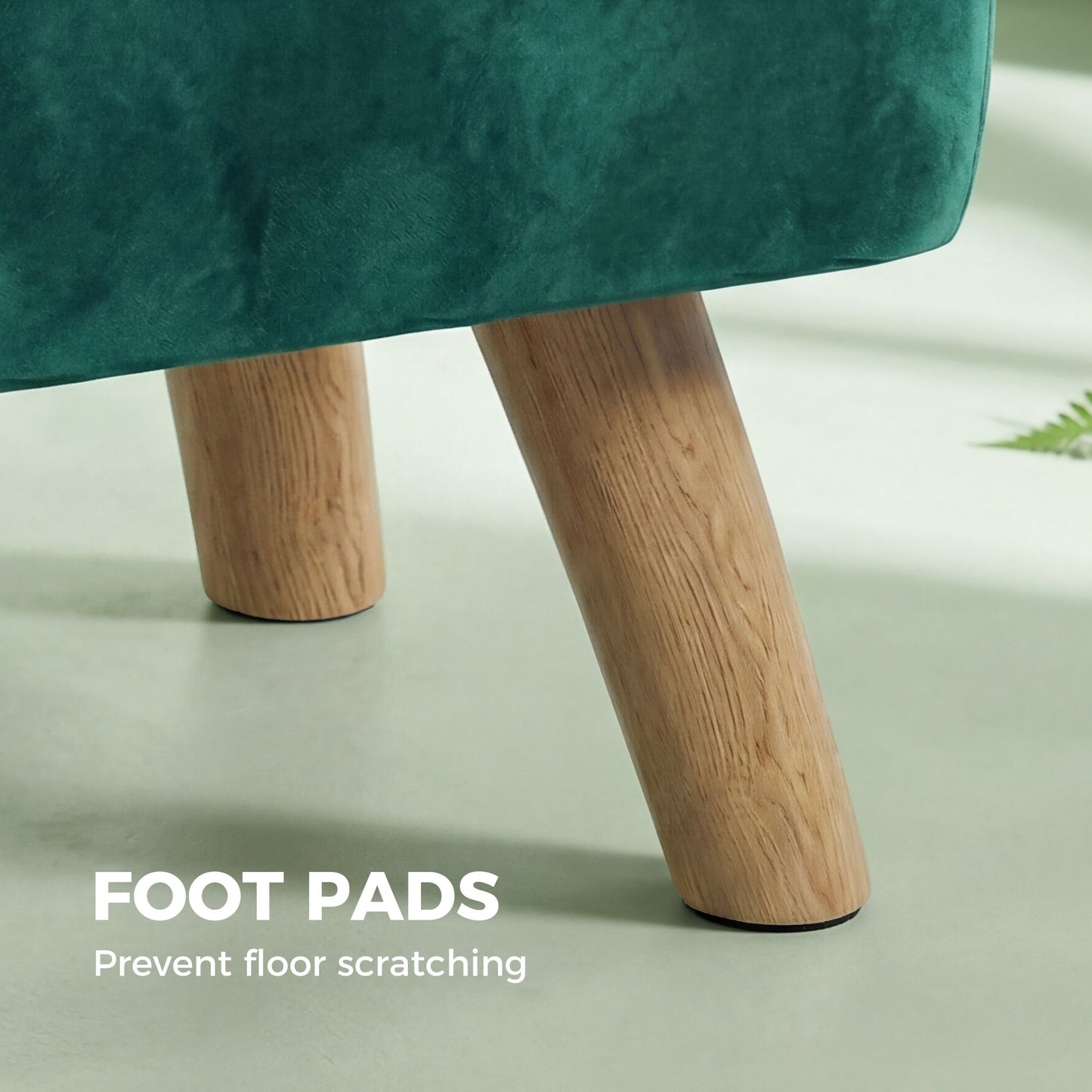 Modern Footstool, Fabric Foot Rest with Rubber Wood Legs, Dark Green