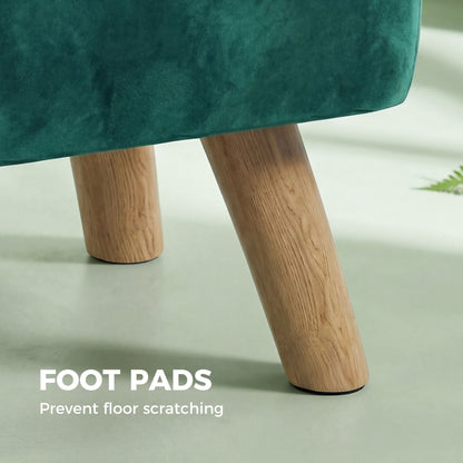 Modern Footstool, Fabric Foot Rest with Rubber Wood Legs, Dark Green
