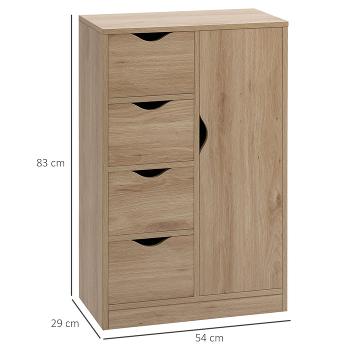 Freestanding Bathroom Cabinet with 4 Drawers and Door Cupboard Natural