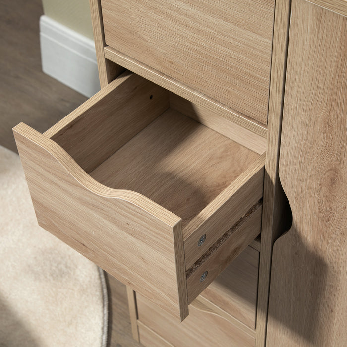 Freestanding Bathroom Cabinet with 4 Drawers and Door Cupboard Natural