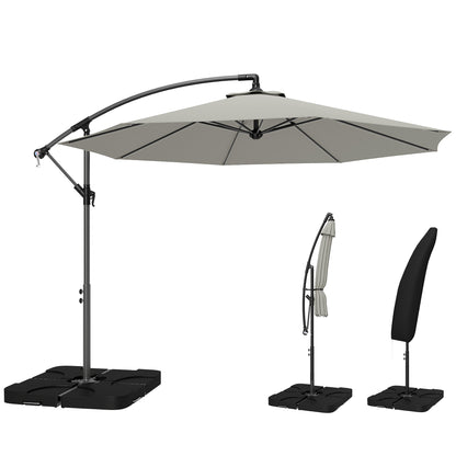 3(m) Banana Parasol Cantilever Umbrella Garden w/ Base Weights - Light Grey