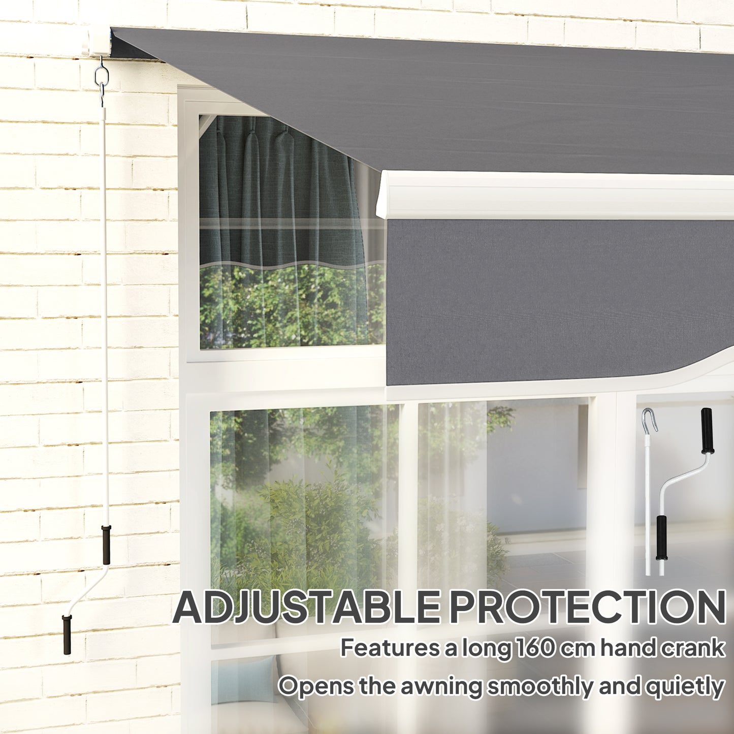 Garden Sun Shade Canopy Retractable Awning, 2.5 x 2m, Dark Grey