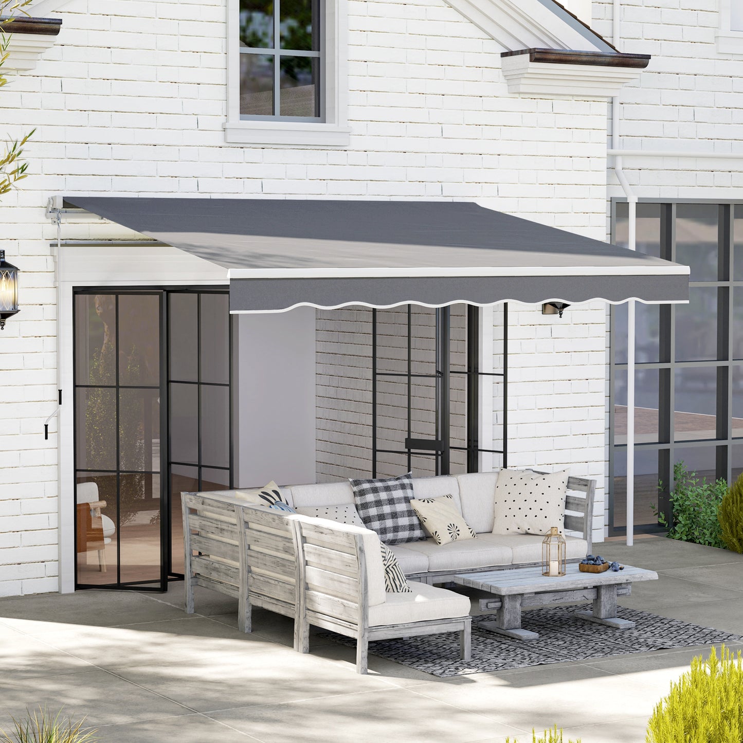 Garden Sun Shade Canopy Retractable Awning, 2.5 x 2m, Dark Grey