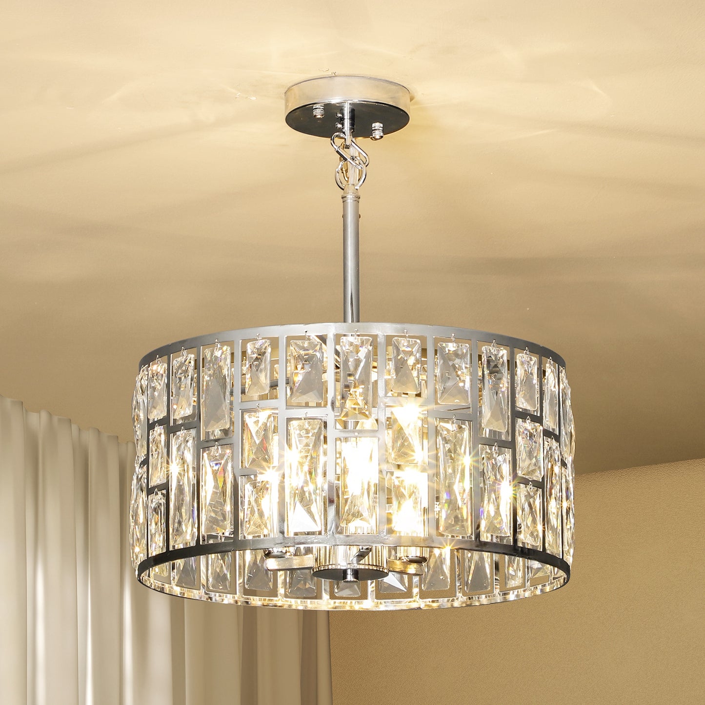 Flush Mount Ceiling Light, 3-Light Crystal Chandelier for Living Room