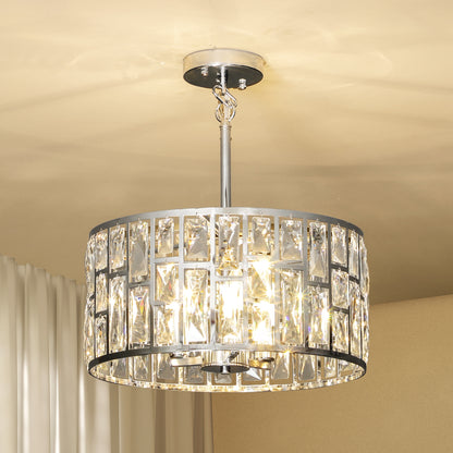 Flush Mount Ceiling Light, 3-Light Crystal Chandelier for Living Room