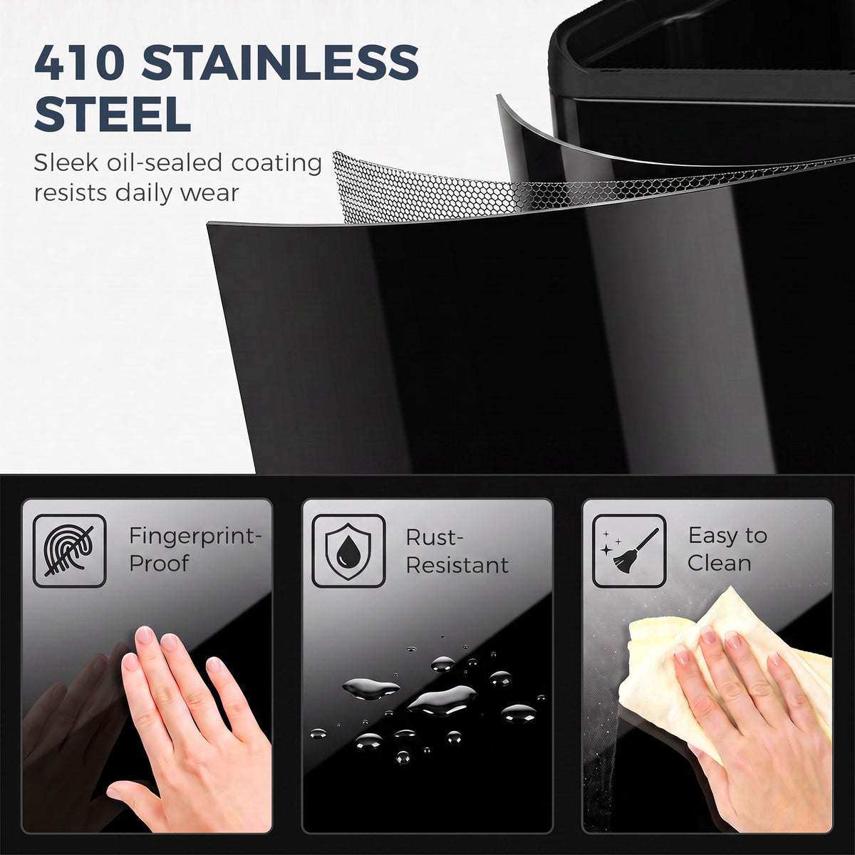 2x30L Kitchen Bin, Stainless Steel Recycling Bin, High Gloss Black