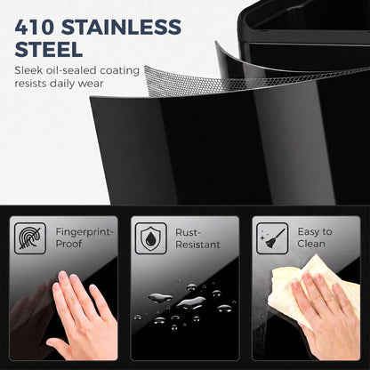 2x30L Kitchen Bin, Stainless Steel Recycling Bin, High Gloss Black