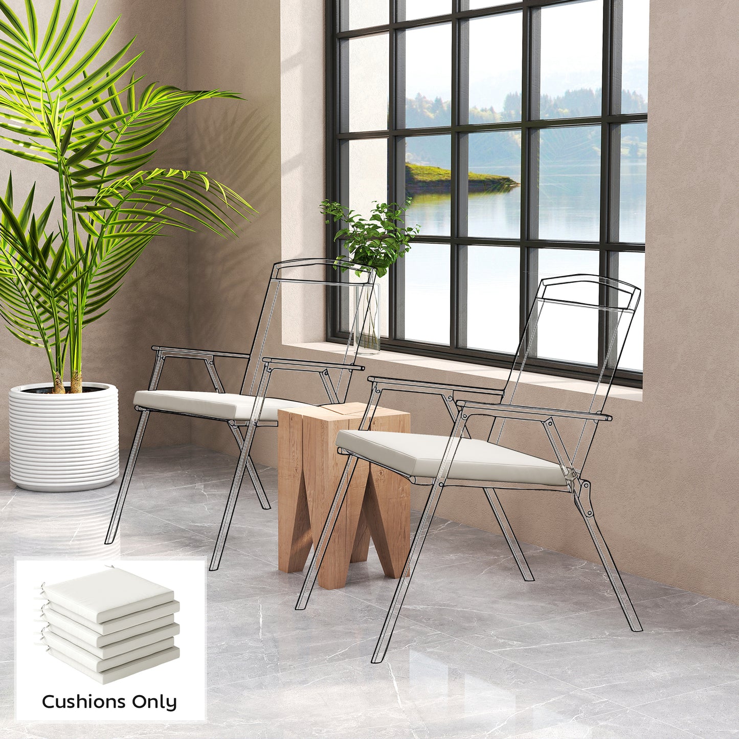 Seat Cushions with Machine Washable Cover Cream White