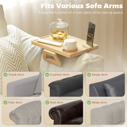 Anti-Slip Sofa Armrest Tray with Phone and Cup Holder, Natural