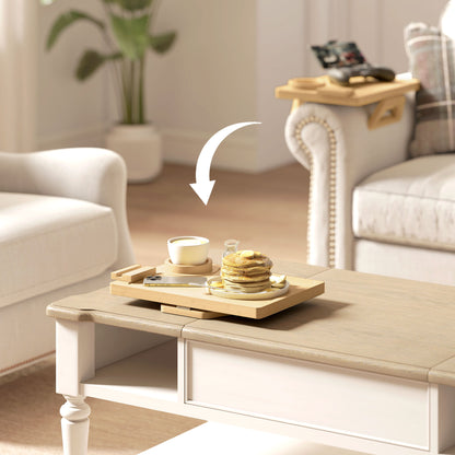 Anti-Slip Sofa Armrest Tray with Phone and Cup Holder, Natural