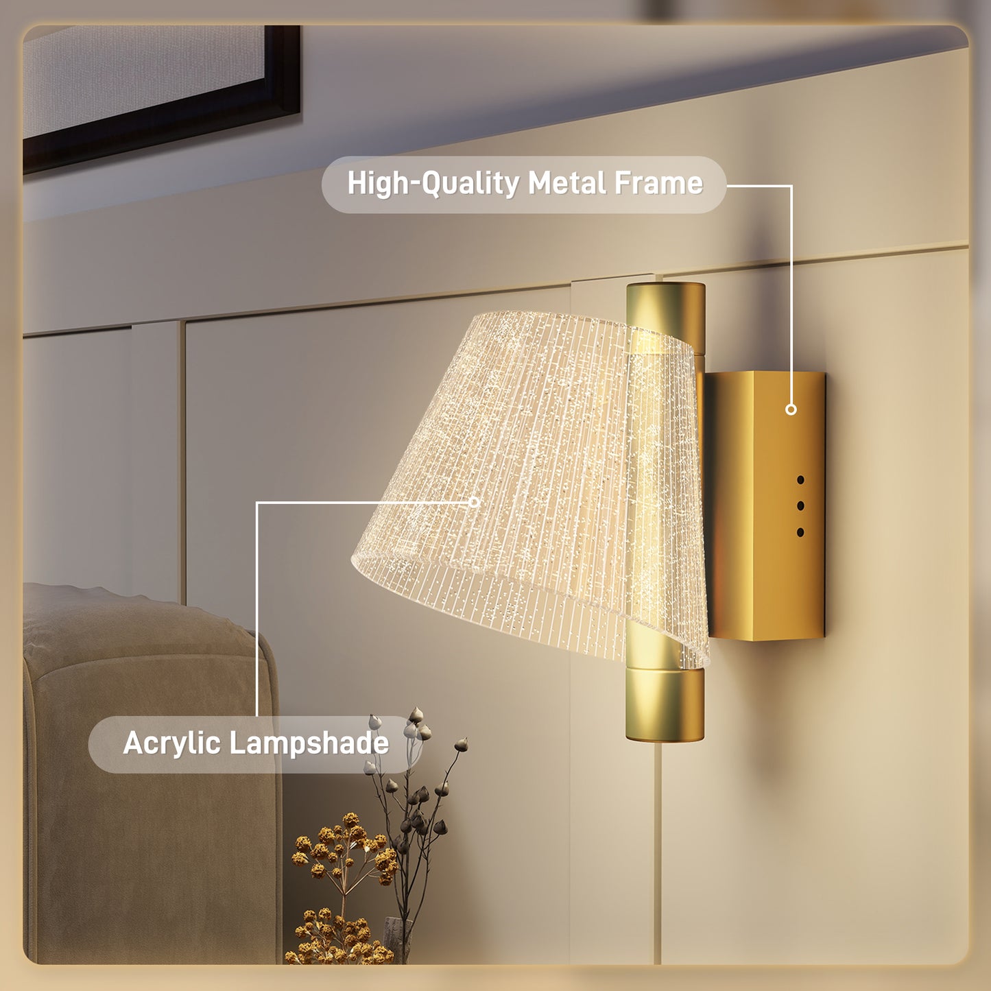 Led Wall Lamp 2 Pack, Modern Indoor Starry Wall Light, Gold
