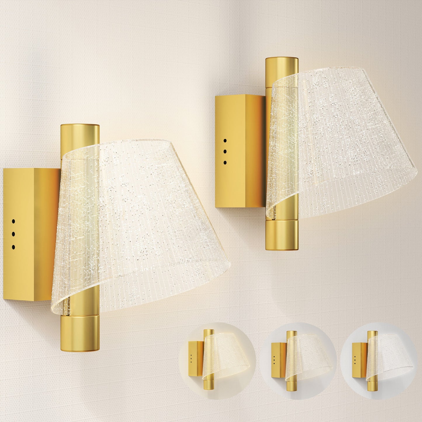 Led Wall Lamp 2 Pack, Modern Indoor Starry Wall Light, Gold