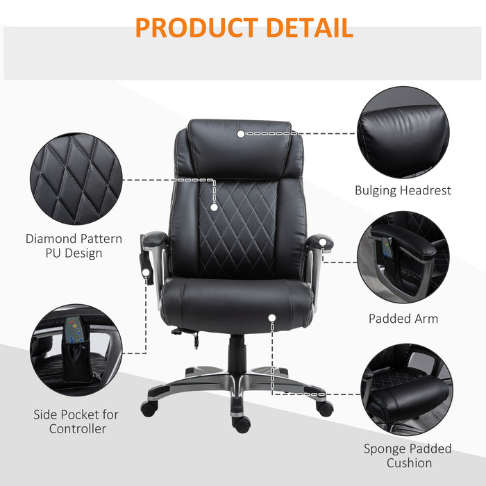 Stylish Massage Office Chair High Back with Armrest 6-Point Vibration Executive Chair with Adjustable Height Black