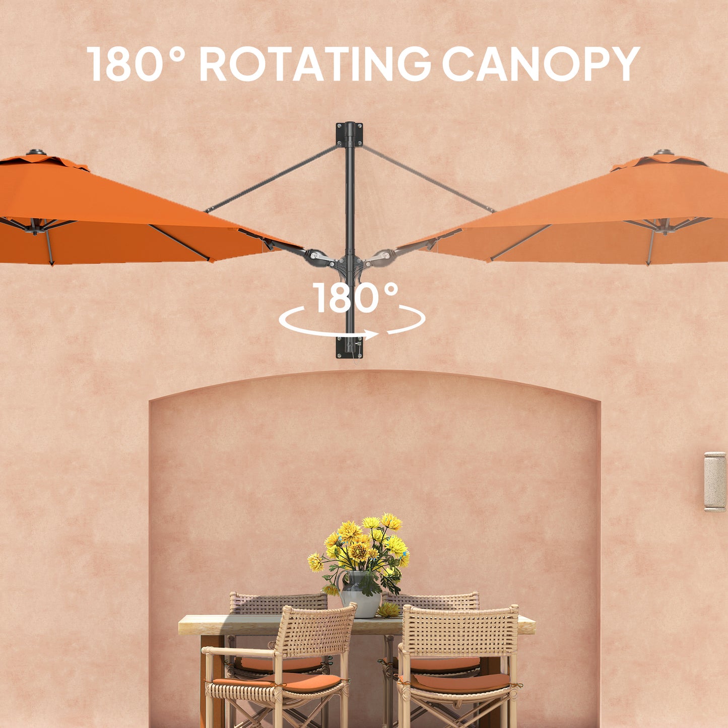 Sun Parasol with Vent, Wall Umbrella for Patio, Garden, Orange