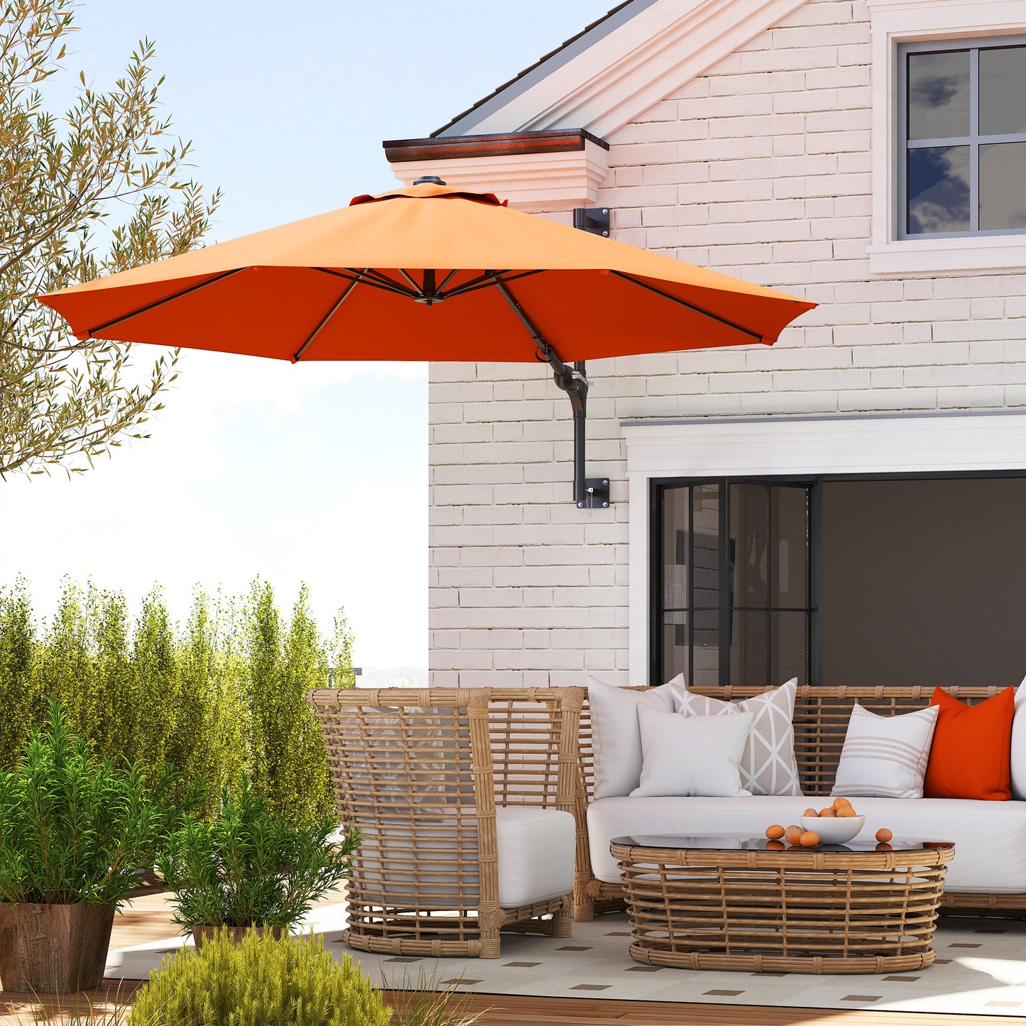 Sun Parasol with Vent, Wall Umbrella for Patio, Garden, Orange