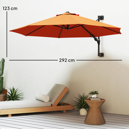 Sun Parasol with Vent, Wall Umbrella for Patio, Garden, Orange