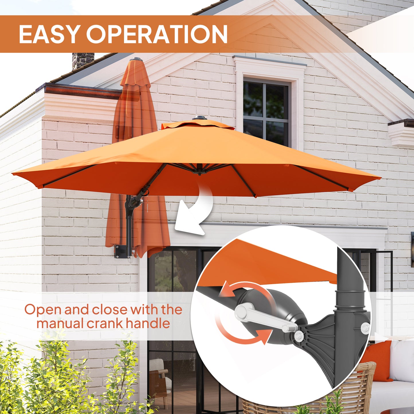 Sun Parasol with Vent, Wall Umbrella for Patio, Garden, Orange