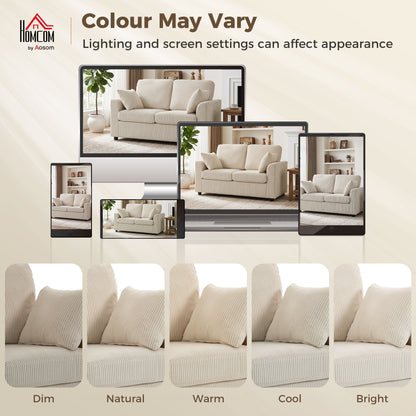 2 Seater Sofa, Corduroy Small Couch with Spring Cushion, Beige