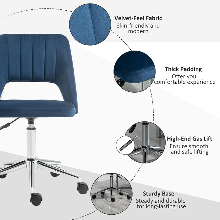 Mid-Back Swivel Home Office Chair Scallop Computer Chair Dark Blue