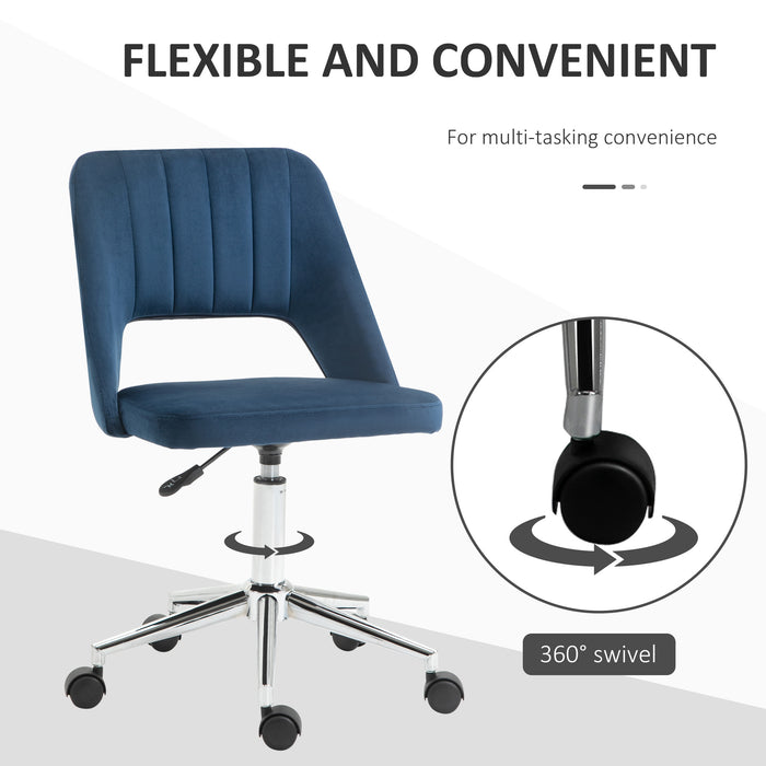 Mid-Back Swivel Home Office Chair Scallop Computer Chair Dark Blue