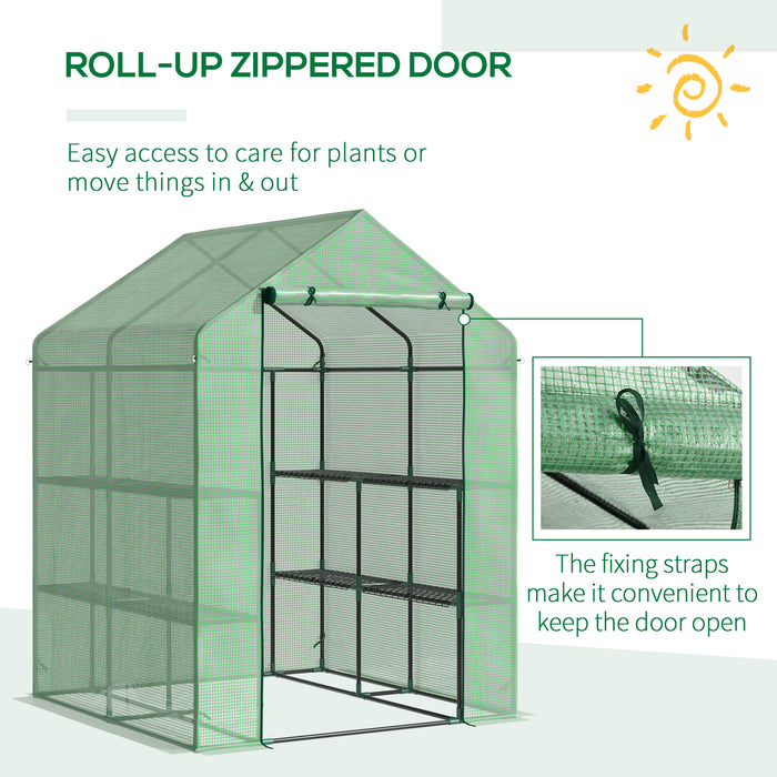 Lean to Greenhouses with Shelves Polytunnel Steeple Green house Grow House Removable Cover 143x138x190cm, Green