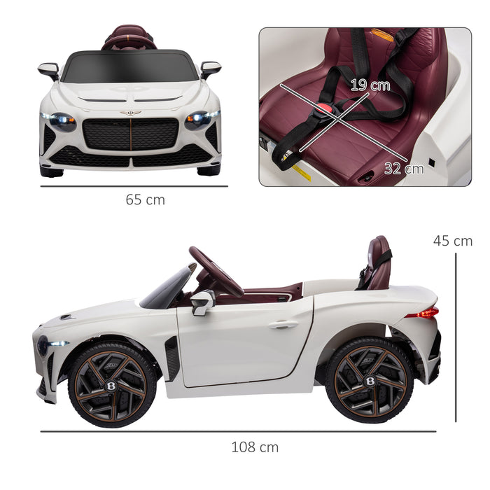 Bentley Bacalar Licensed 12V Kids Electric Ride on Car w/ Remote Control, Powered Electric Car w/ Portable Battery, for Kids Aged 3-5, White