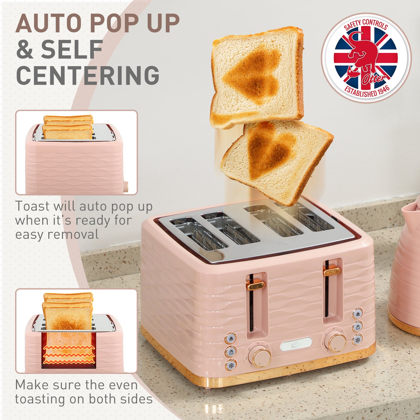 Kettle and Toaster Set 1.7L Kettle & 4 Slice Toaster, Light Pink