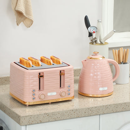 Kettle and Toaster Set 1.7L Kettle & 4 Slice Toaster, Light Pink