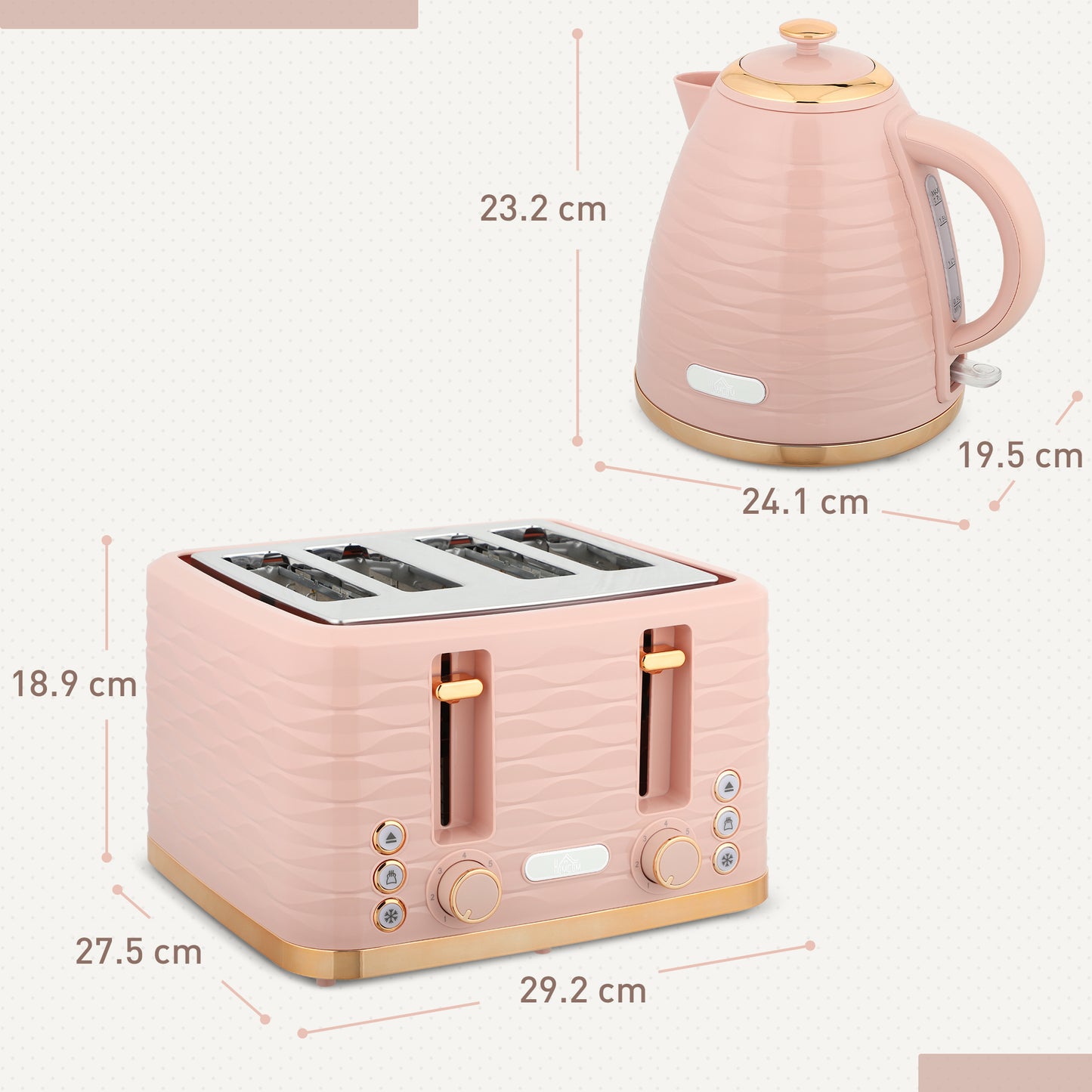 Kettle and Toaster Set 1.7L Kettle & 4 Slice Toaster, Light Pink