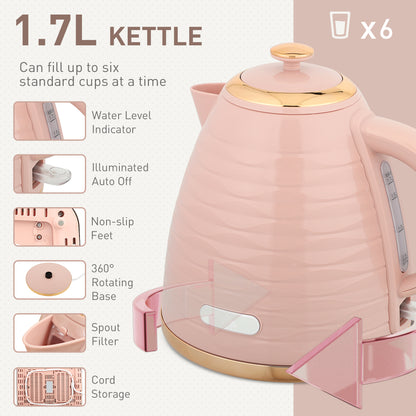 Kettle and Toaster Set 1.7L Kettle & 4 Slice Toaster, Light Pink