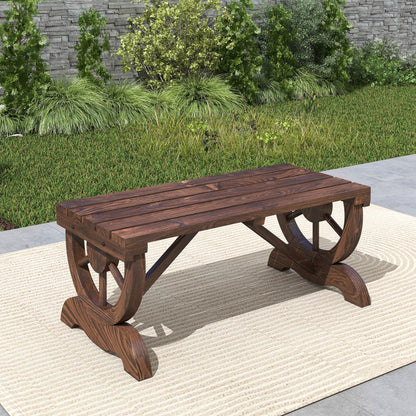 Wooden Wheel Bench Rustic Outdoor Patio Garden Seat 2-Person Brown