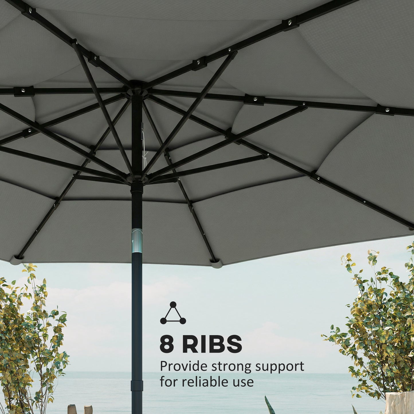 Garden Parasol, Outdoor Umbrella with Tilt Function, Grey