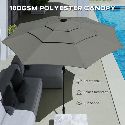 Garden Parasol, Outdoor Umbrella with Tilt Function, Grey