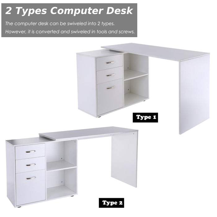 Computer Desk Table Workstation Home Office L Shape Drawer Shelf File Cabinet White