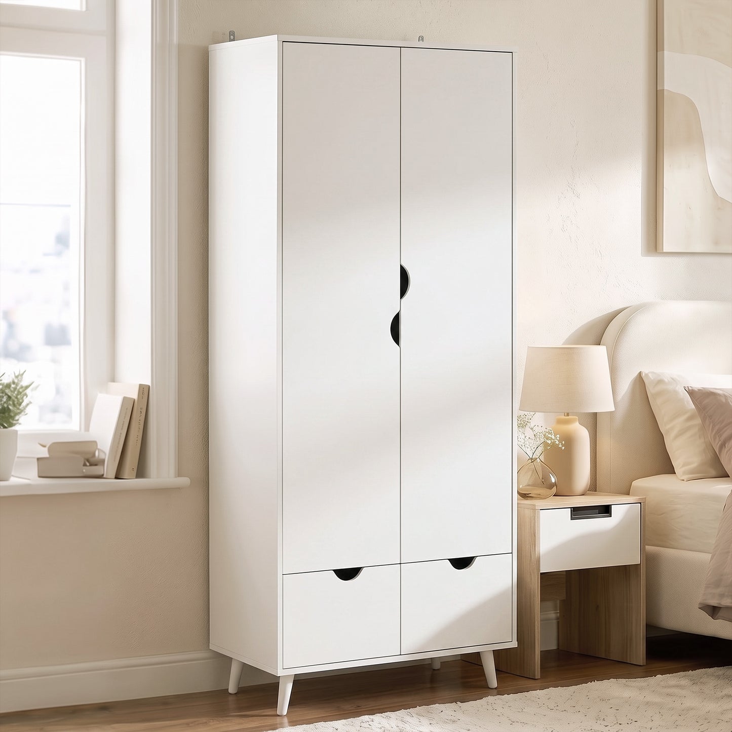 Storage Organisation Furniture with Rail and 2 Drawers, White