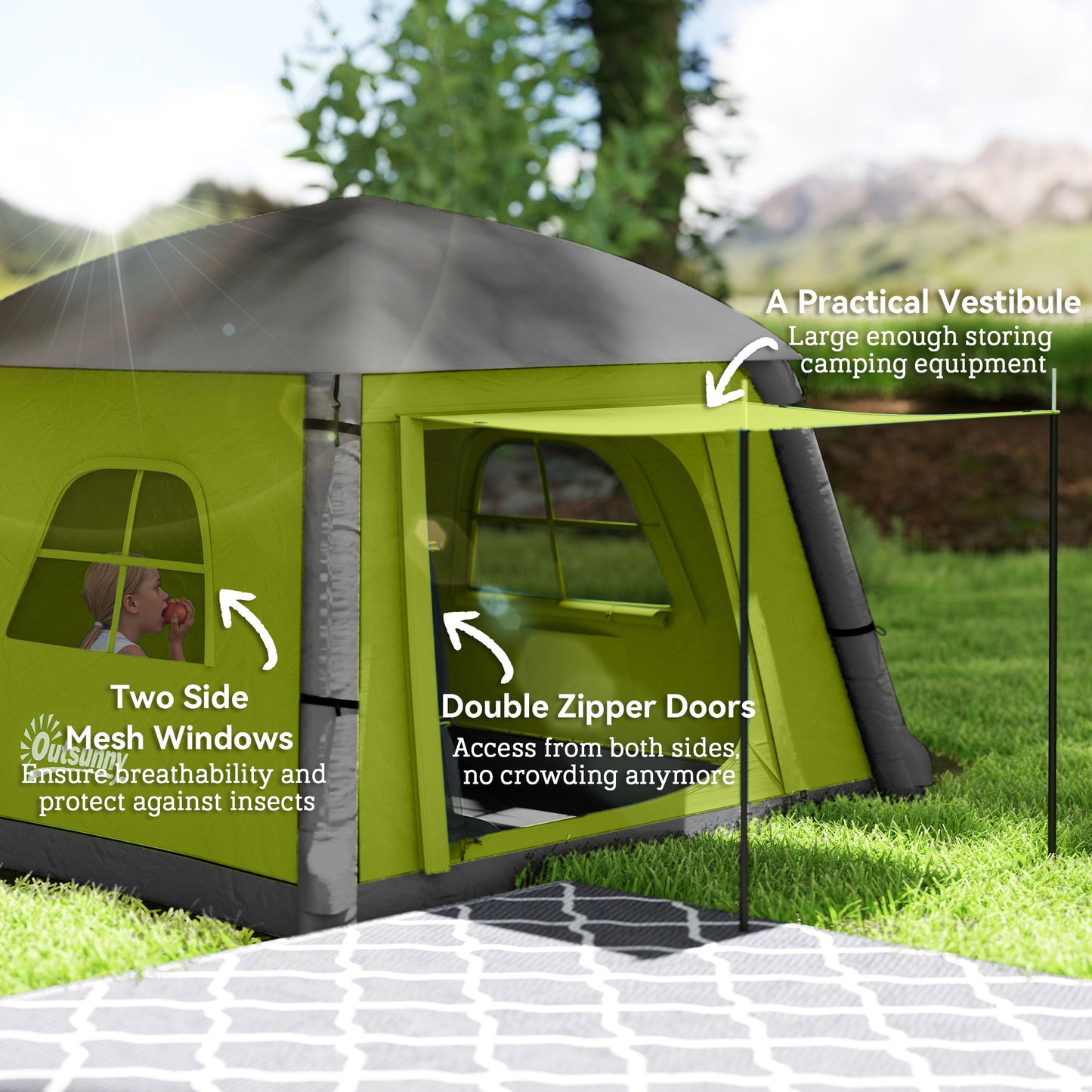 Inflatable Camping Tent, Easy Setup 2 Man Tent, Green