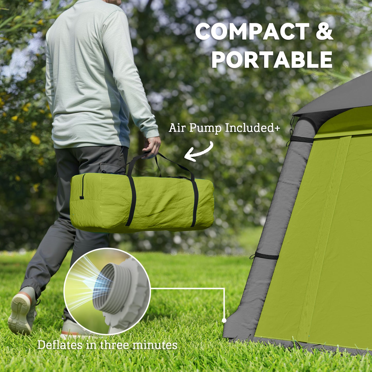 Inflatable Camping Tent, Easy Setup 2 Man Tent, Green