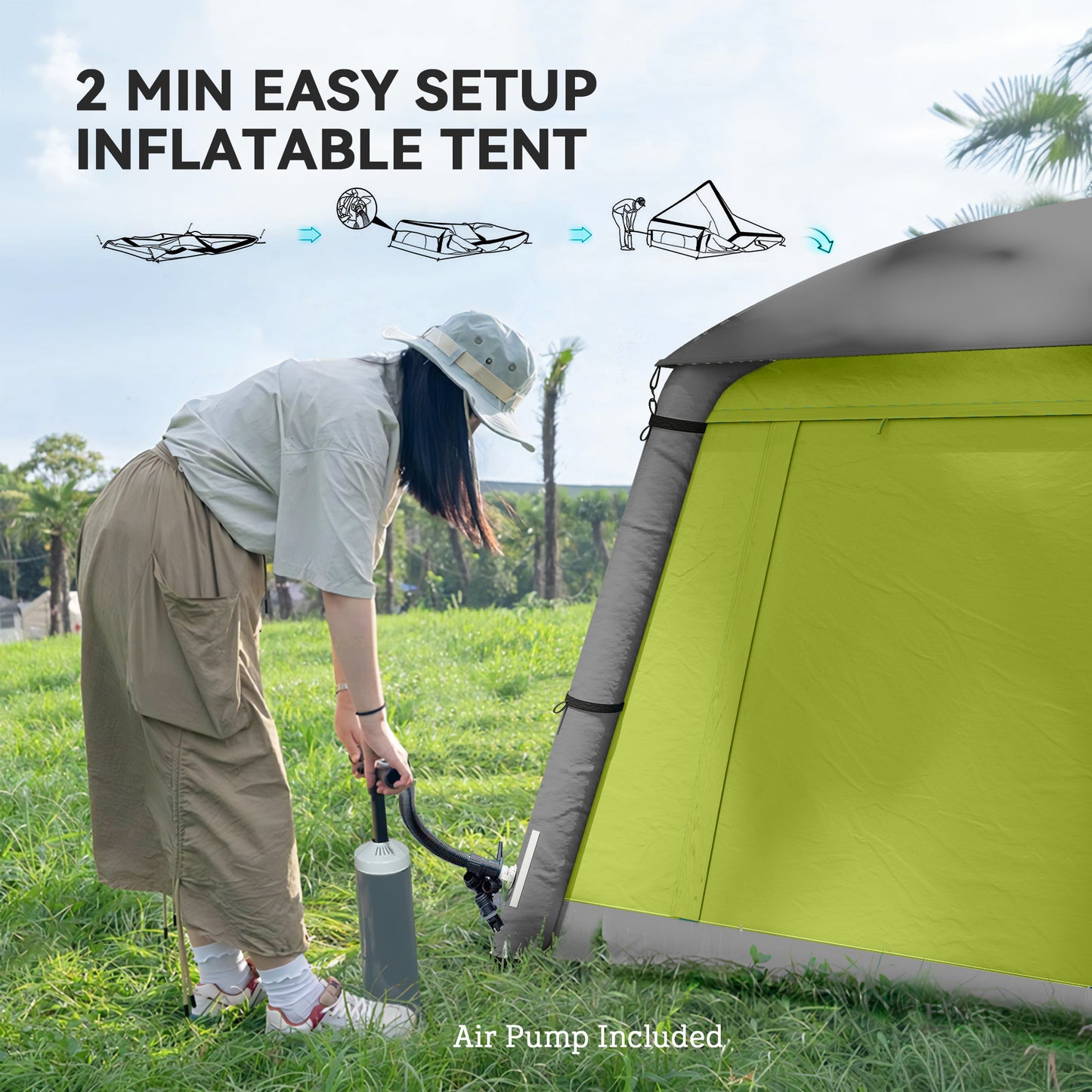 Inflatable Camping Tent, Easy Setup 2 Man Tent, Green