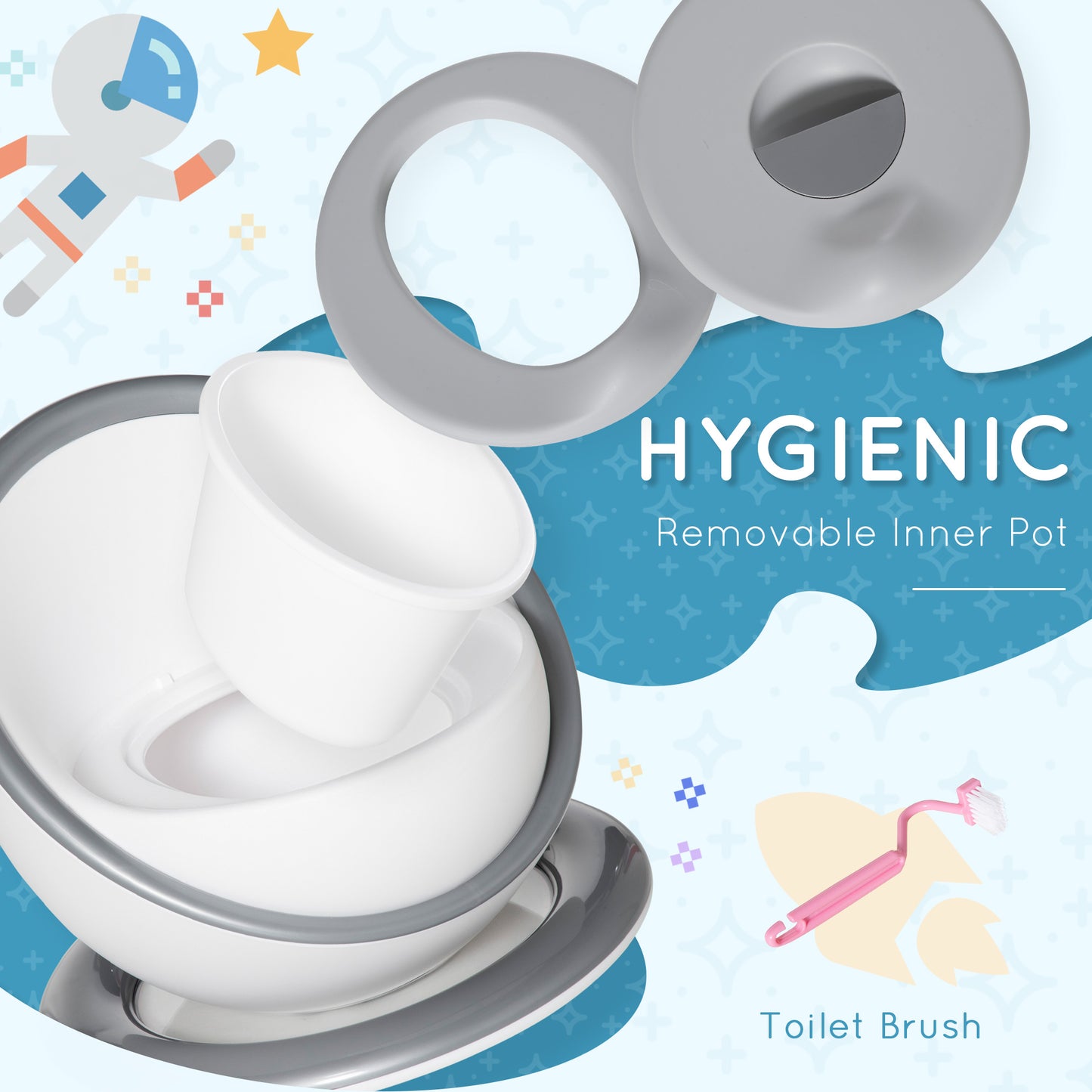 Kids Potty Training Toilet with Brush, Mini Size Training Seat with Removable Inner Pot, Splash Guard, Non-slip Mat, White